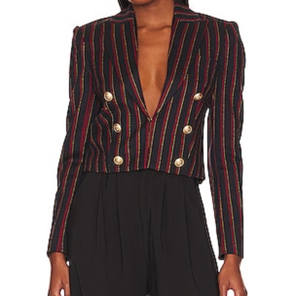 L'AGENCE Black Blazer with Multicolor Pinstripes